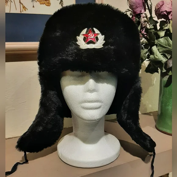 Black Faux Fur Russian Ushanka Hat - Picture 10 of 13